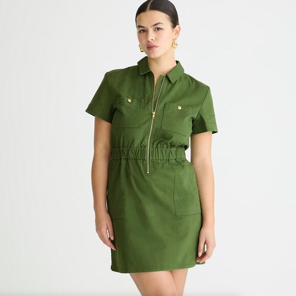 J. CREW Zip Front Chino Dress Utility Green {3T7} - Picture 1 of 6
